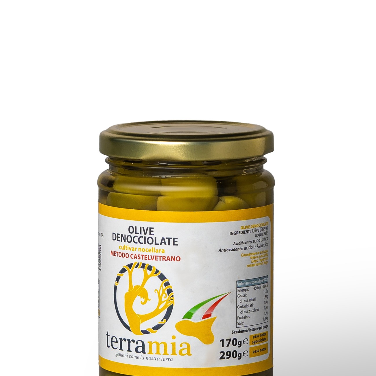 Olive varietà nocellara prodotte nella zona della valle del belice metodo Castelvetrano in salamoia ml 314