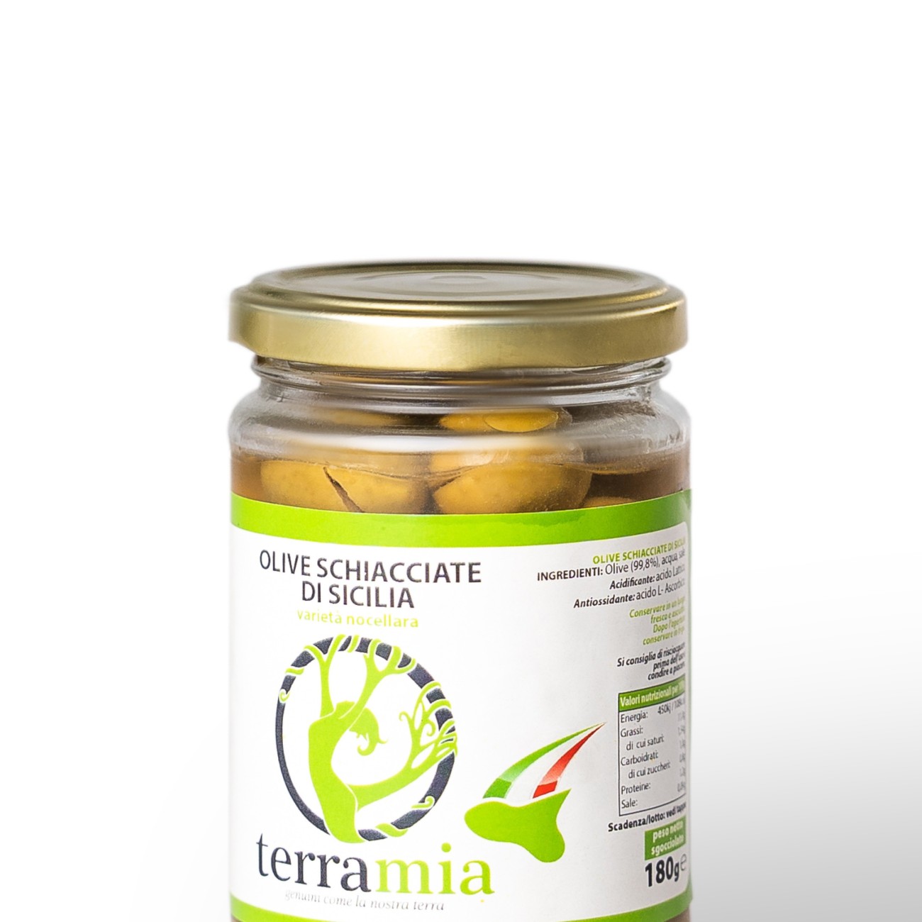 Olive nocellara della valle del belice incise/schiacciate in salamoia maturazione acqua e sale ml 314