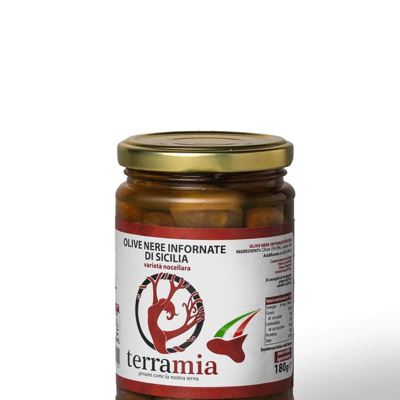 Olive nere naturali al forno Nocellara della valle del belìce ml 314 in salamoia