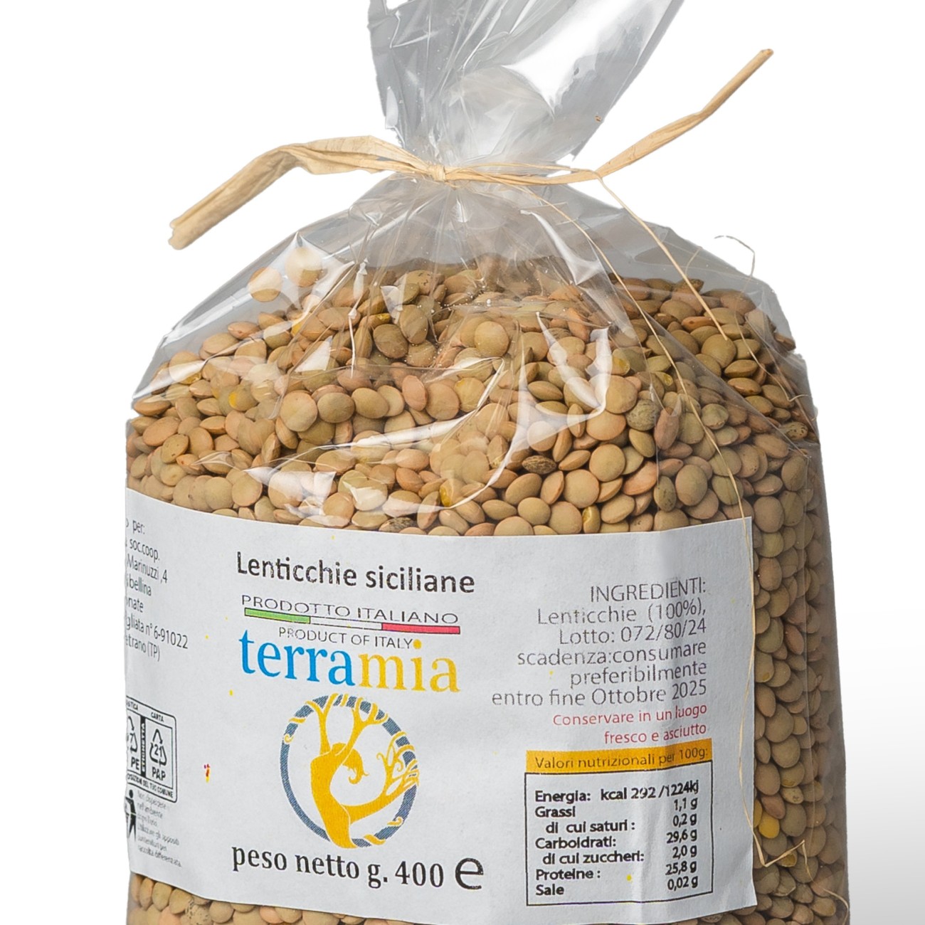 Lenticchie prodotte nella valle del Belicè buste da g. 400