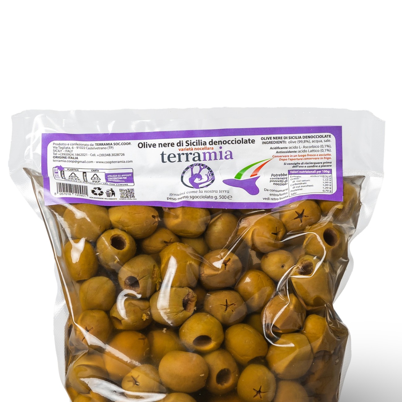 Olive denocciolate in salamoia varietà Nocellara del Belìce metodo al naturale