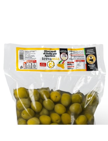 Olive verdi dolci metodo Castelvetrano in salamoia varietà Nocellara del Belìce
