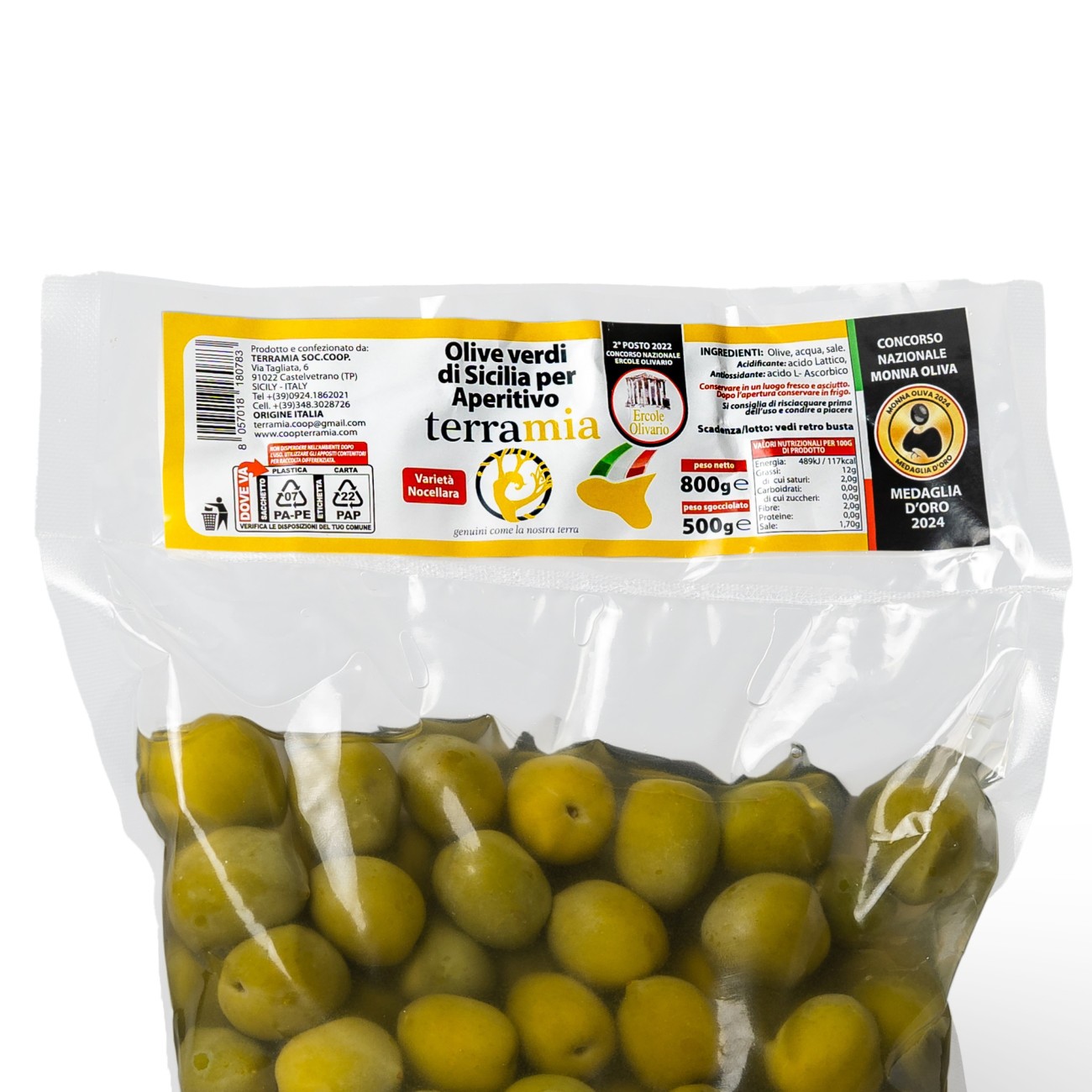 Olive verdi dolci metodo Castelvetrano in salamoia varietà Nocellara del Belìce