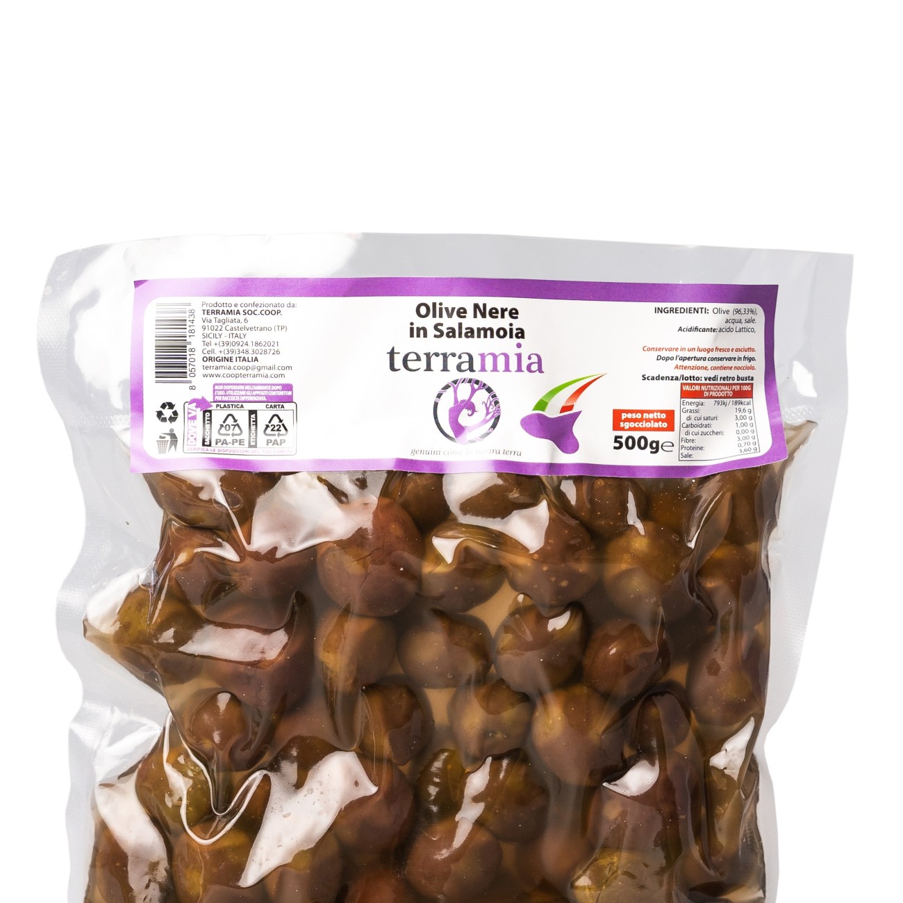 Olive nere in salamoia varietà Nocellara del Belìce metodo al naturale