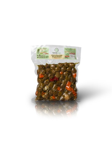 Olive schiacciate con giardiniera busta da 500 g peso netto