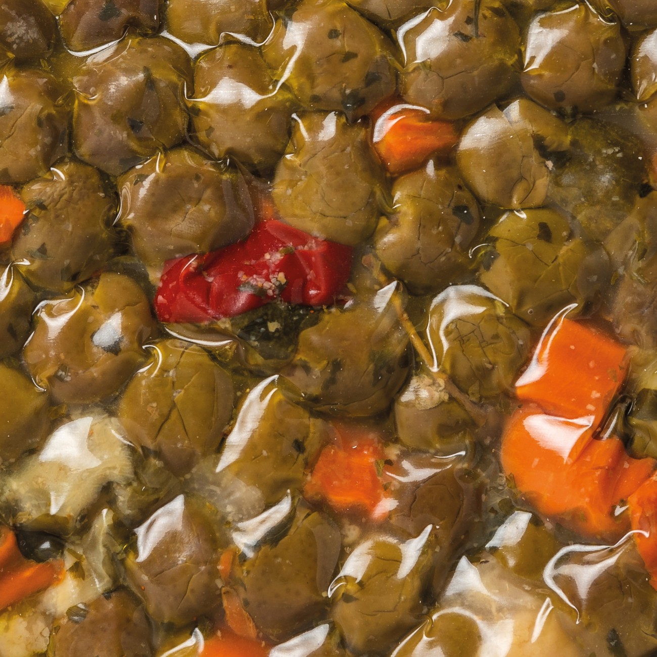 Olive schiacciate con giardiniera busta da 500 g peso netto