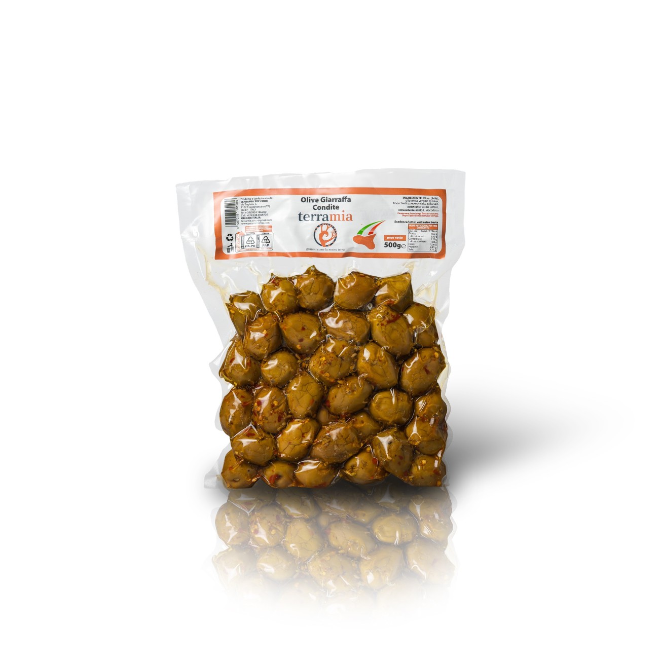 Olive condite cultivar Giarraffa 500 g Sgocciolate
