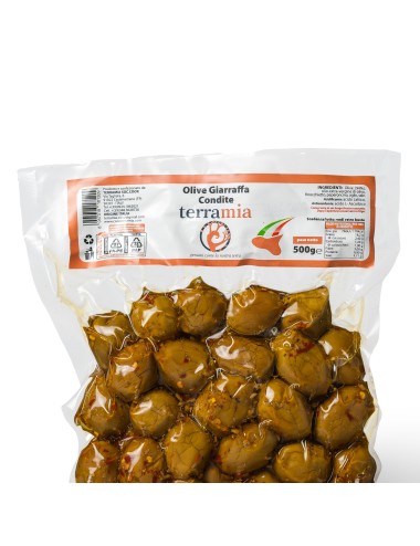 Olive condite cultivar Giarraffa 500 g Sgocciolate