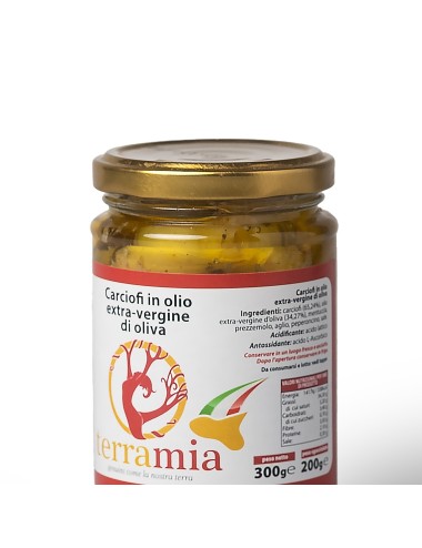 Carciofi tagliati e conditi in olio evo vaso ml 314 evo g. 300